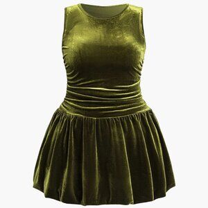 Micas Olive Green Velvet Mini Dress